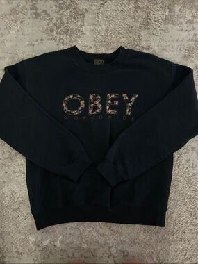 Obey Black Crewneck Sweatshirt with Floral Logo